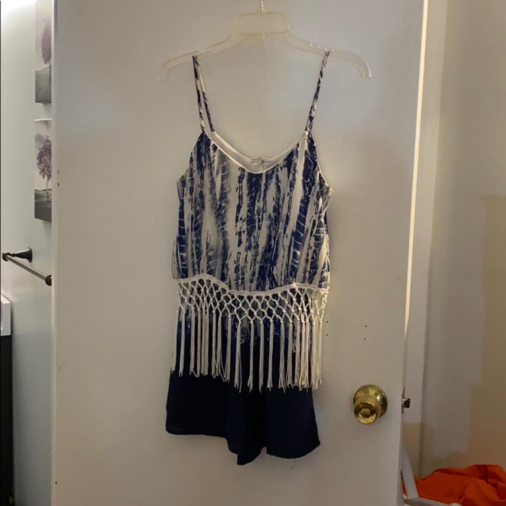 White and blue tie dye romper.